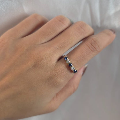 14Kt Gold 0.50 Ct 5 Stone Blue Sapphire & Lab Grown Diamond Ring