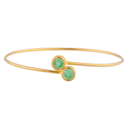 14Kt Gold Green Sapphire Round Bezel Bangle Bracelet