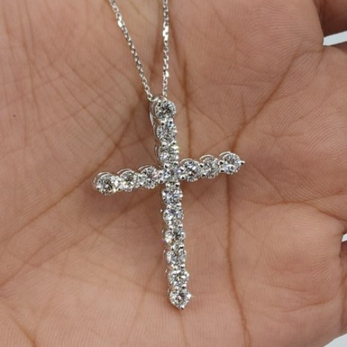 14Kt Gold 2 Ct Genuine Natural Diamond Cross Pendant Necklace