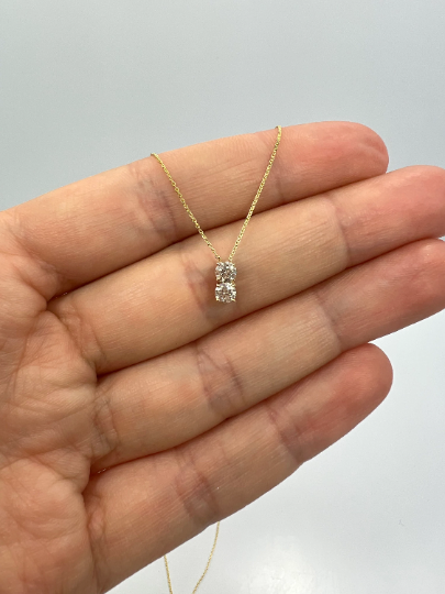 14Kt Gold 0.30 Ct 2 Stone Lab Created Diamond Necklace Pendant