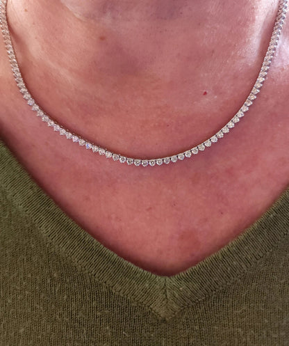 14Kt Gold 5 Ct 17 Inch 3 Prong Genuine Natural Diamond Tennis Necklace