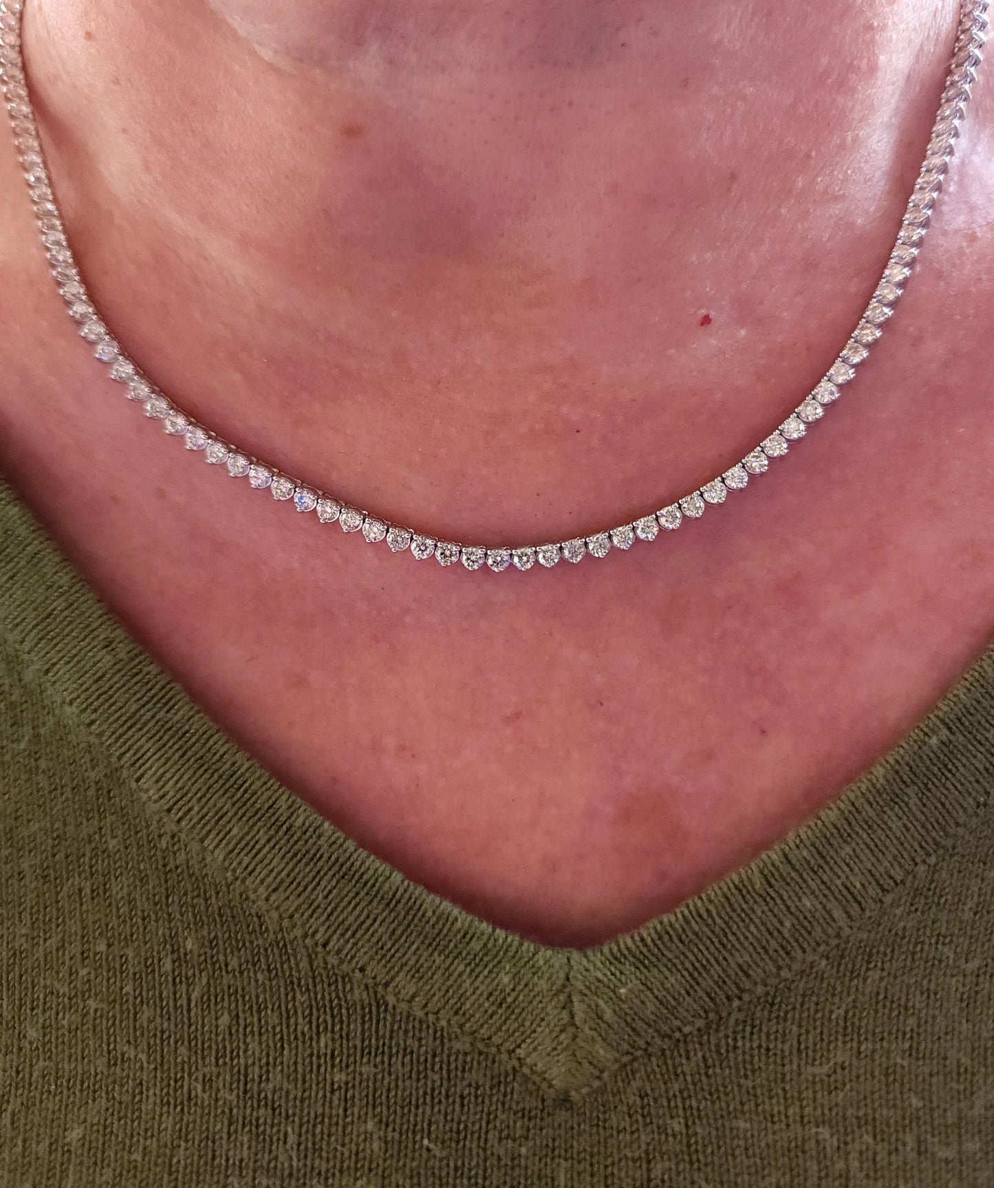 14Kt Gold 5 Ct 17 Inch 3 Prong Genuine Natural Diamond Tennis Necklace