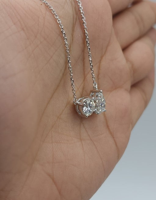 14Kt Gold 1.60 Ct 2 Stone Teardrop & Round Lab Grown Diamond Necklace