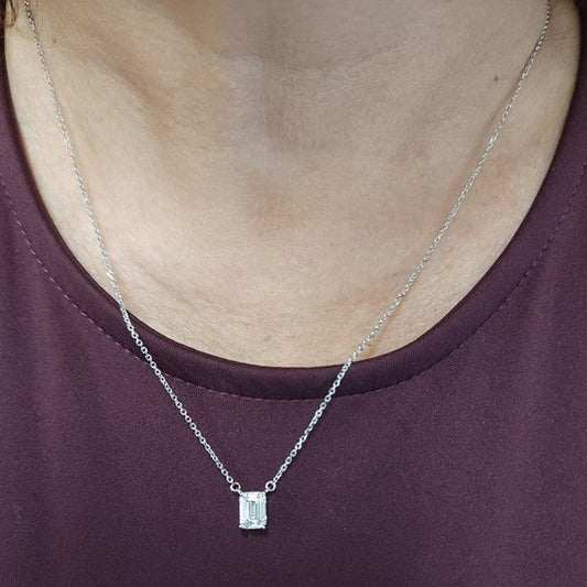 14Kt Gold 2 Ct Emerald Cut Lab Grown Diamond Pendant