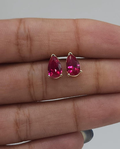 14Kt Gold Ruby Teardrop Pear Shape Stud Earrings