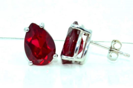 14Kt Gold 3 Ct Ruby Teardrop Pear Shape Stud Earrings