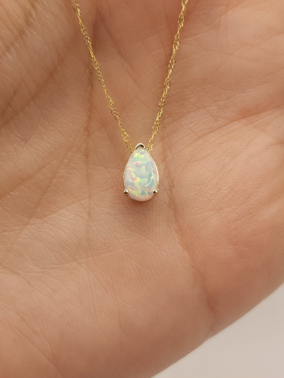 14Kt Gold Opal Teardrop Pendant Necklace