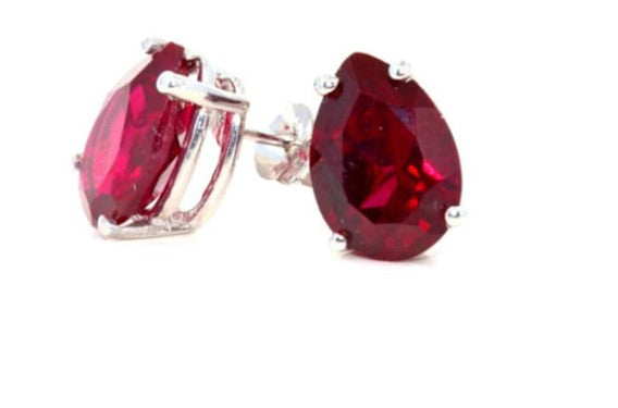 14Kt Gold 3 Ct Ruby Teardrop Pear Shape Stud Earrings