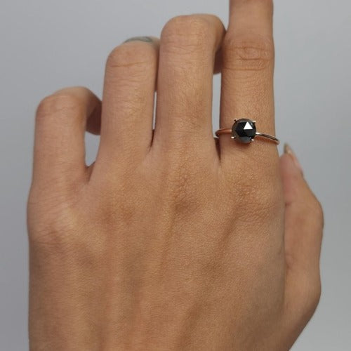 14Kt Gold 1 Ct Natural Rose Cut Black Diamond Ring