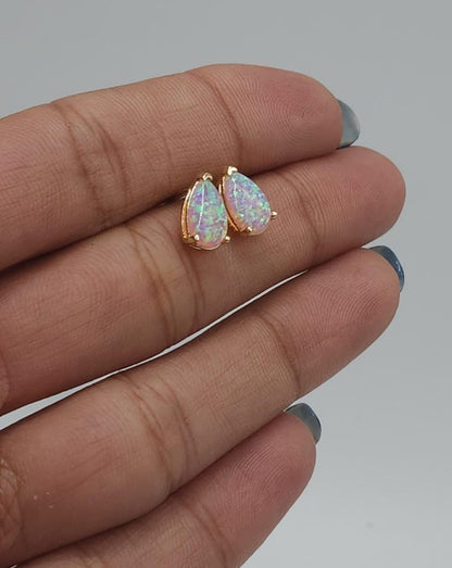 14Kt Gold Pink Opal Teardrop Pear Shape Stud Earrings