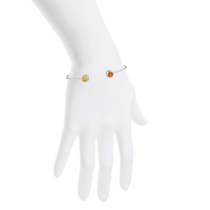 14Kt Gold Orange & Yellow Citrine Round Bezel Bangle Bracelet