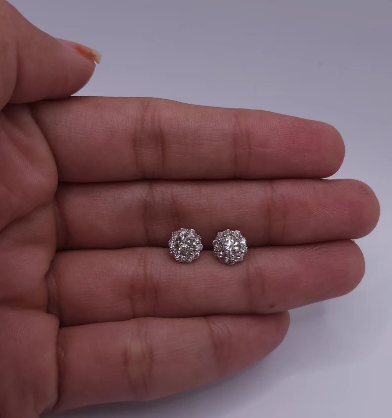 14Kt Gold 1 Ct Lab Grown Halo Diamond Earrings