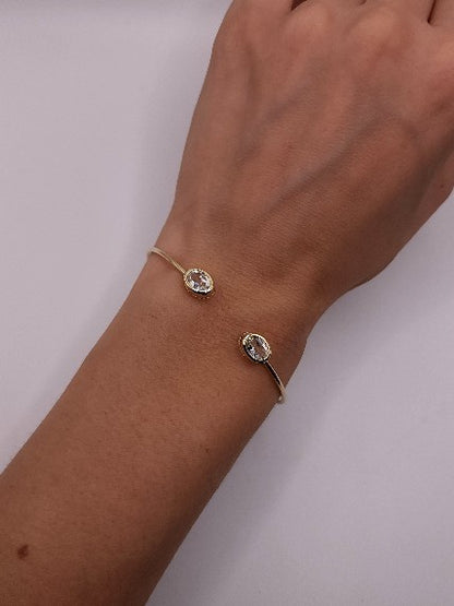 14Kt Gold Zirconia Oval Bezel Bangle Bracelet