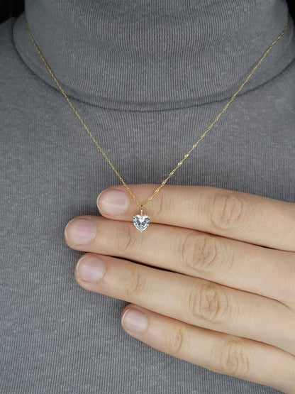 14Kt Gold Natural Aquamarine Heart Pendant Necklace