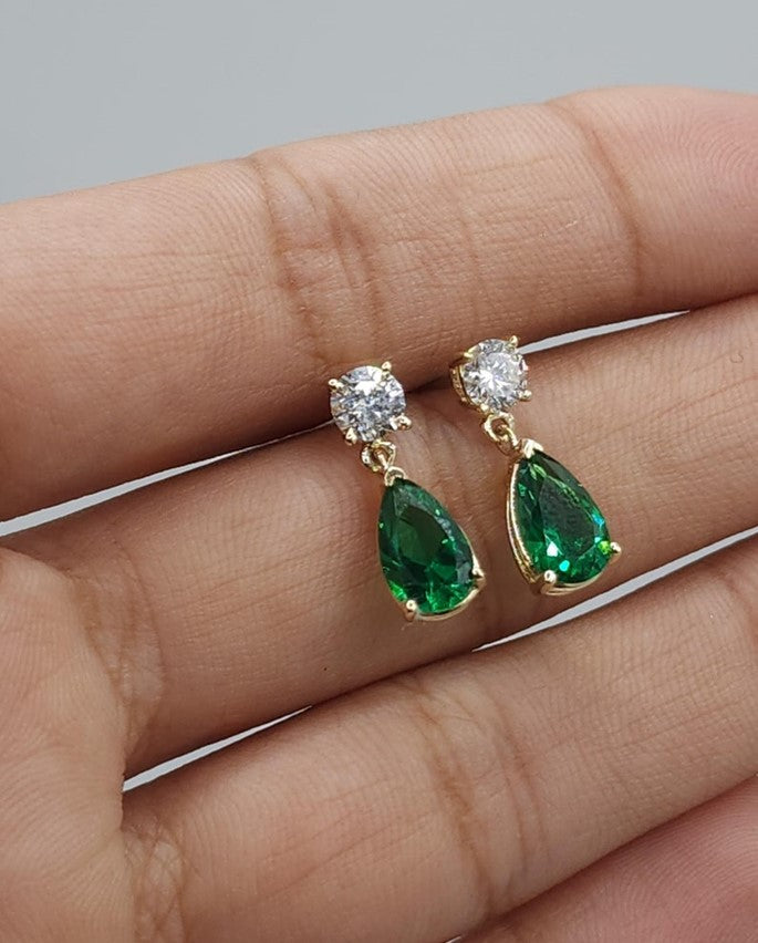 14Kt Gold Created Emerald & Lab Grown Diamond Teardrop Dangle Stud Earrings