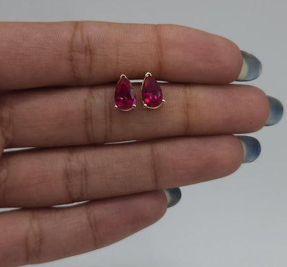 14Kt Gold Ruby Teardrop Pear Shape Stud Earrings