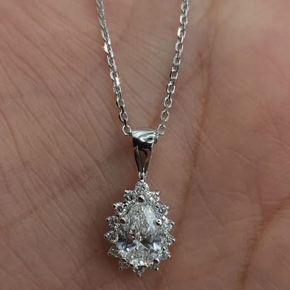 14K Gold 0.91 Ct Lab Grown Teardrop Diamond Solitaire Pendant Necklace