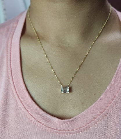 14Kt Gold 2 Ct Lab Grown Emerald Cut Diamond Solitaire Pendant Necklace