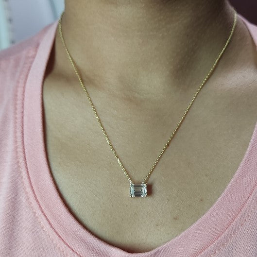 14Kt Gold 2 Ct Lab Grown Emerald Cut Diamond Solitaire Pendant Necklace