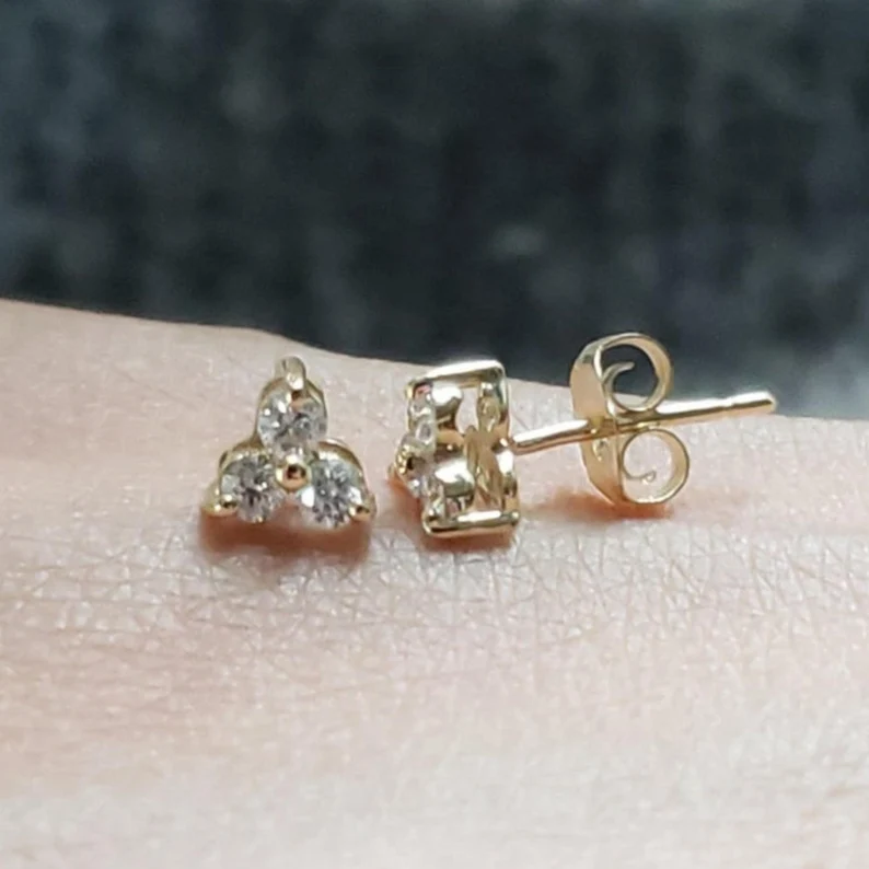 14Kt Gold 0.24 Ct Lab Grown 3 Stone Diamond Earrings
