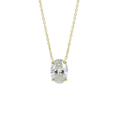 14Kt Gold 0.80 Ct Oval Lab Grown Diamond Solitaire Pendant