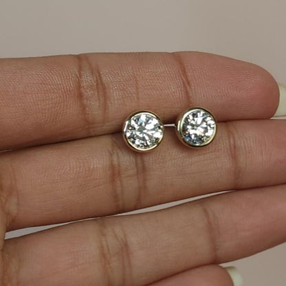14Kt Gold 2 Ct Bezel Lab Grown Diamond stud Earrings