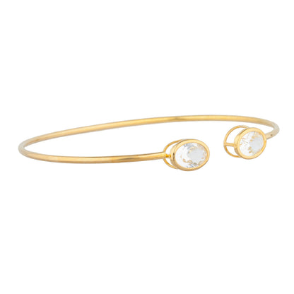 14Kt Gold Zirconia Oval Bezel Bangle Bracelet