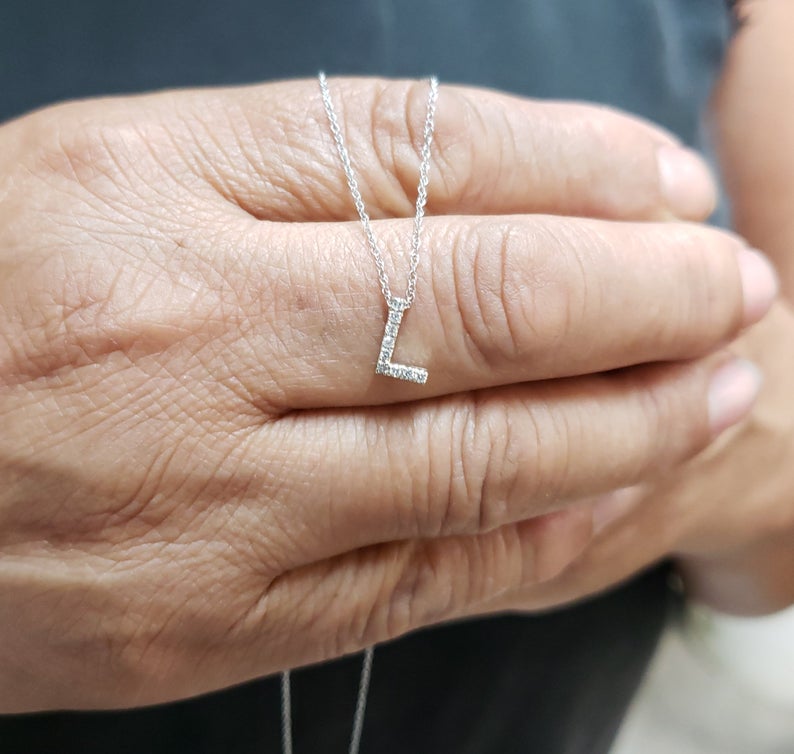 14Kt Gold Initial Letter Diamond Pendant Necklace