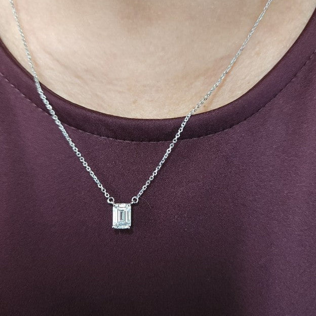 14Kt Gold 2 Ct Emerald Cut Lab Grown Diamond Pendant