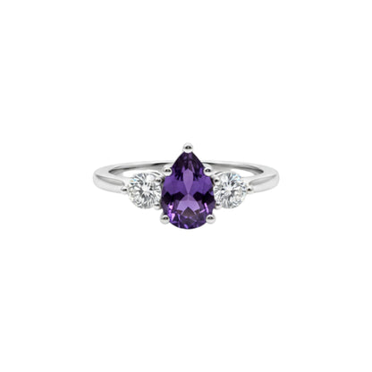 Simulated Amethyst & Lab Grown Diamond Pear Round ring .925 Sterling Silver