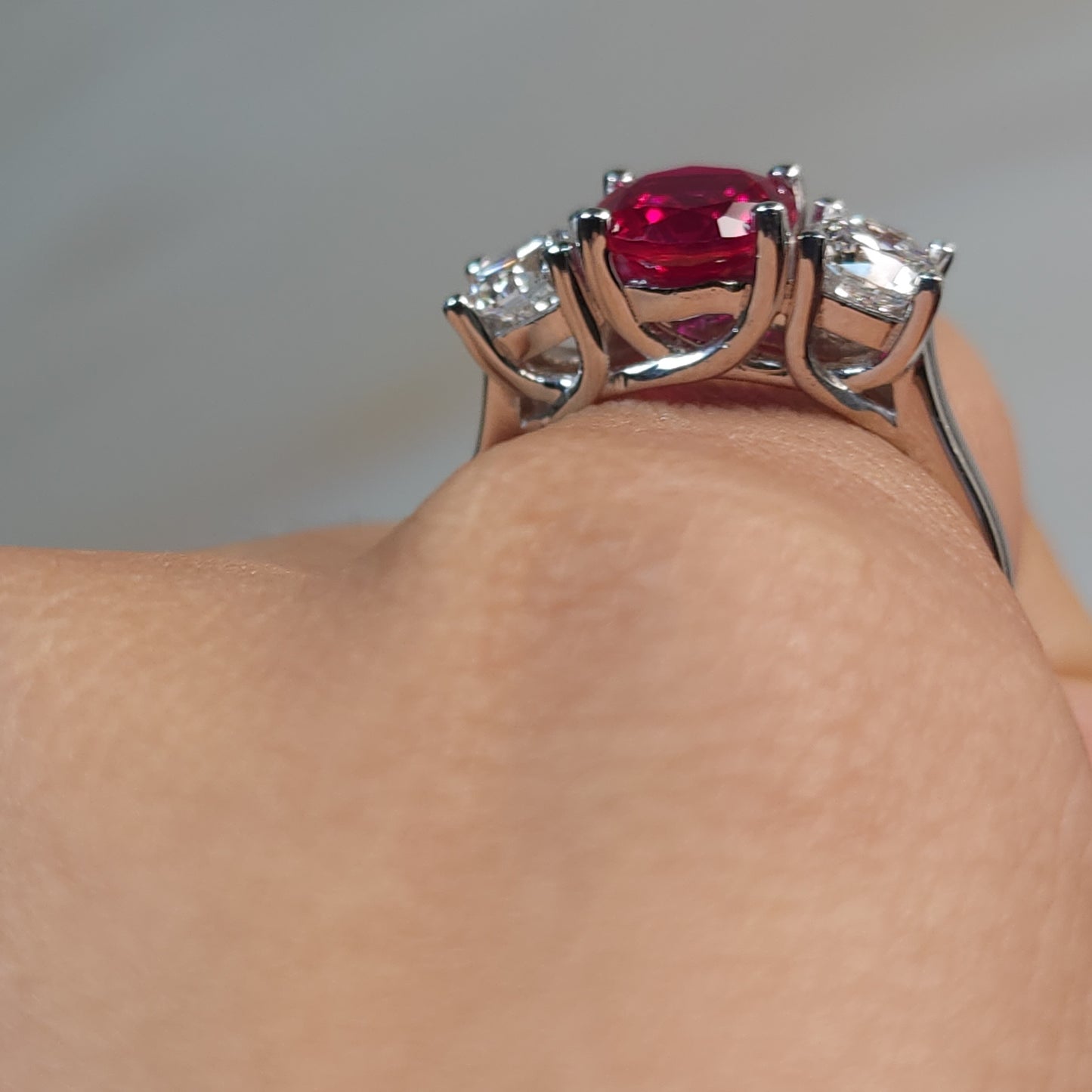 Created Ruby & 1Ct Lab Grown Diamond Round ring .925 Sterling Silver