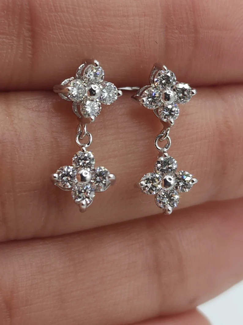 14Kt Gold 0.70 Ct Lab Grown Diamond 4 Stone Dangle Stud Earrings