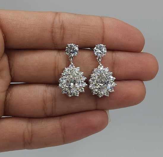 14Kt Gold 4.62 Ct Lab Grown Teardrop Halo Diamond Earrings