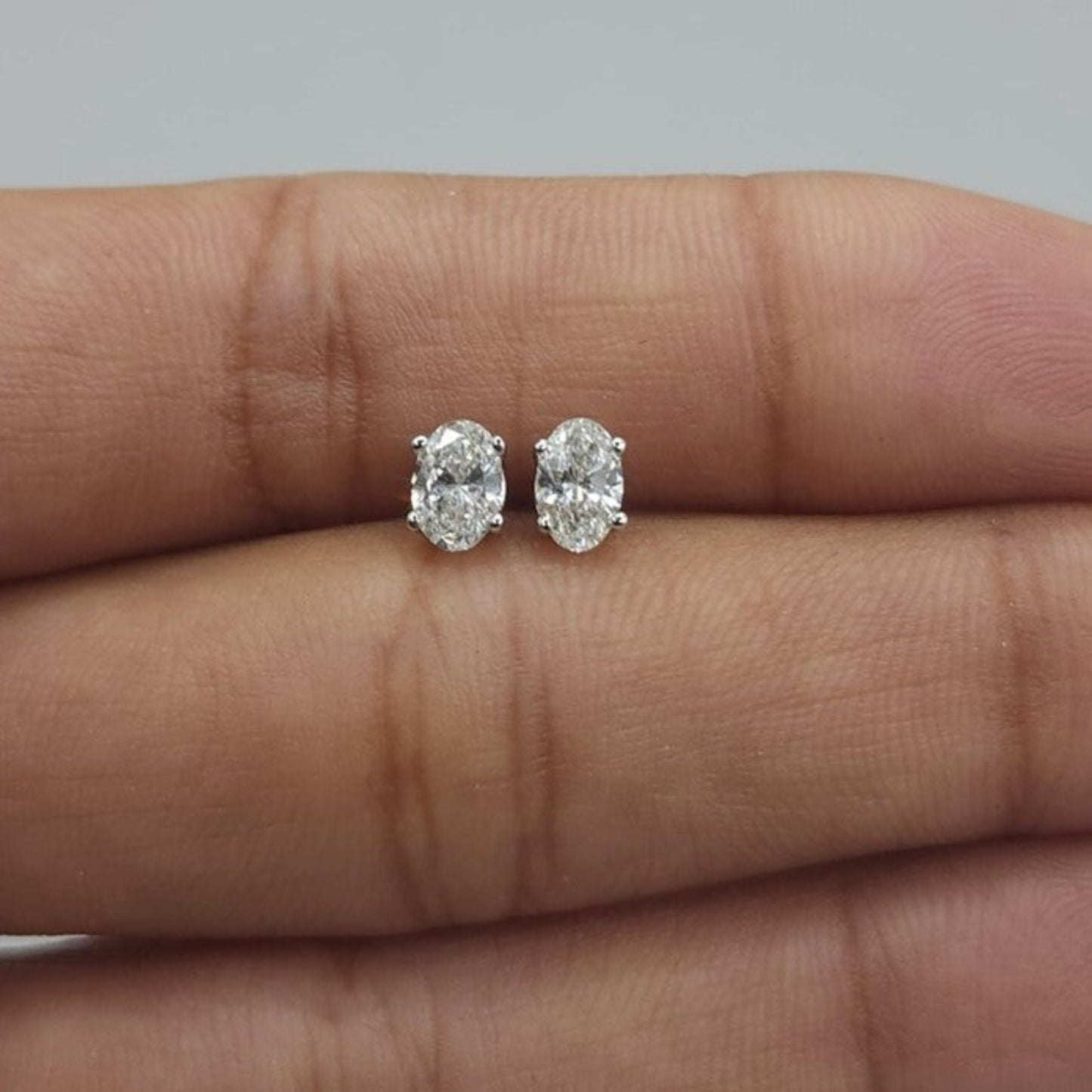 0.50 Ct Lab Grown Diamond Oval Stud Earrings .925 Sterling Silver
