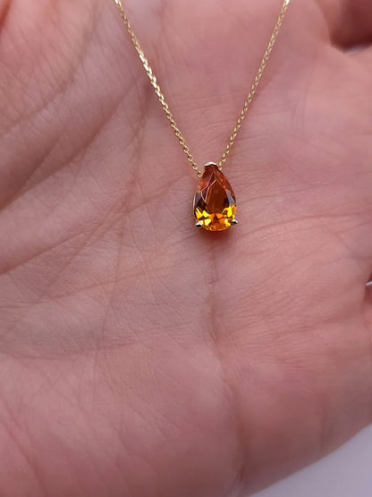 14Kt Gold Orange Citrine Teardrop Pendant Necklace