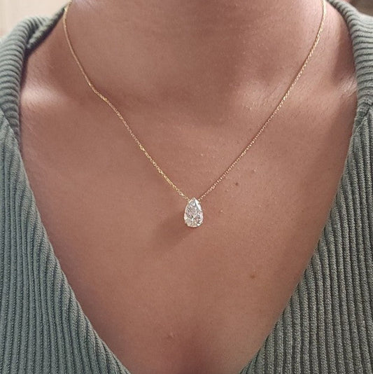 14Kt Gold 4 Ct IGI Certified Pear Shape Lab Grown Diamond Solitaire Pendant