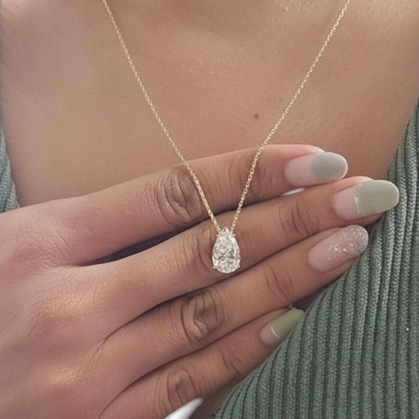 14Kt Gold 3 Ct IGI Certified Pear Shape Lab Grown Diamond Solitaire Pendant