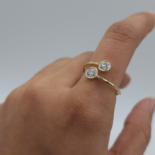 14Kt Gold 1 Ct 2 Stone Bezel Lab grown Diamond Ring