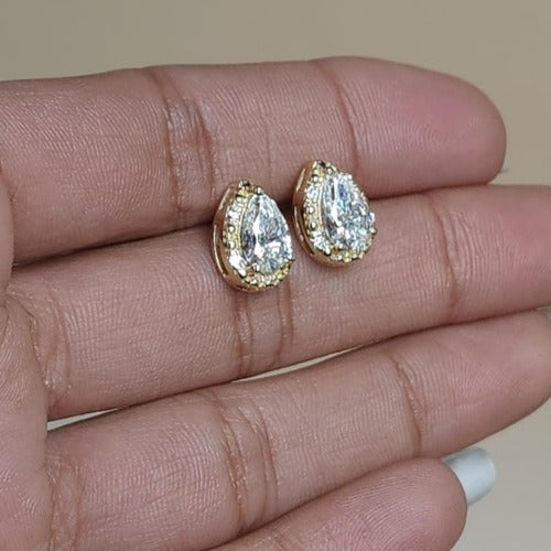 14Kt Gold 1.48Ct Teardrop Halo Lab Grown Diamond Stud Earrings
