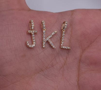 14Kt Gold Initial Letter 0.36 Ct Genuine Natural Diamond Pendant