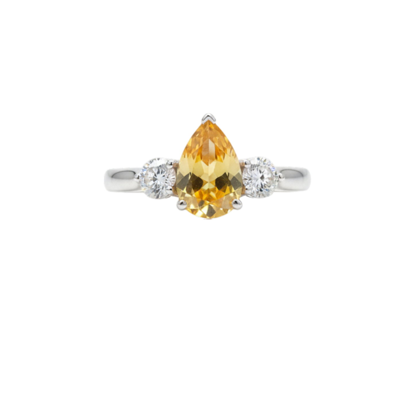 Yellow Citrine & Lab Grown Diamond Pear Round ring .925 Sterling Silver