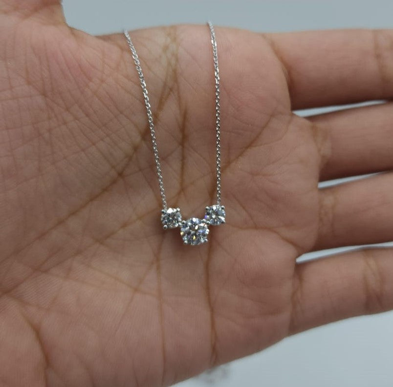 14Kt Gold 1 Ct Lab Grown Diamond 3 Stone Diamond Pendant Necklace