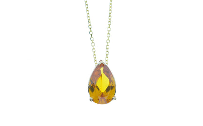 14Kt Gold Orange Citrine Teardrop Pendant Necklace