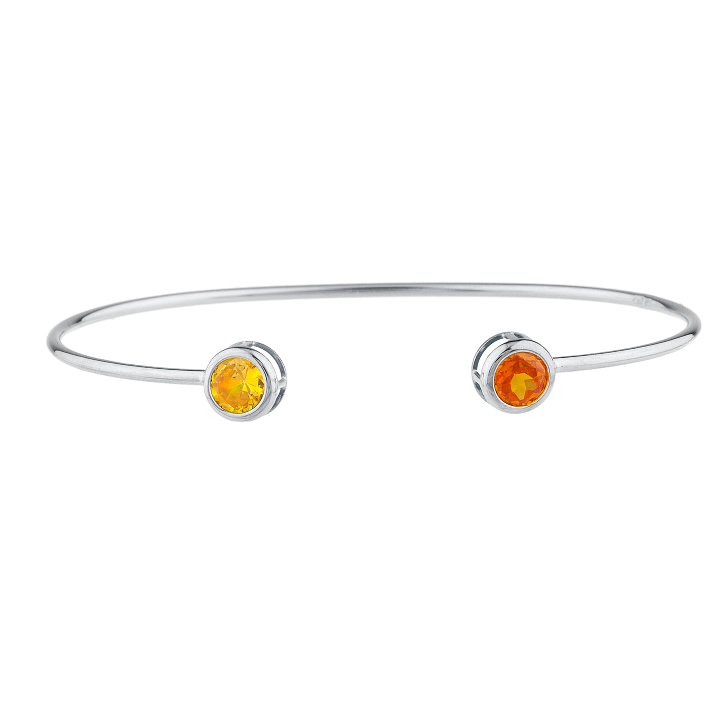 14Kt Gold Orange & Yellow Citrine Round Bezel Bangle Bracelet