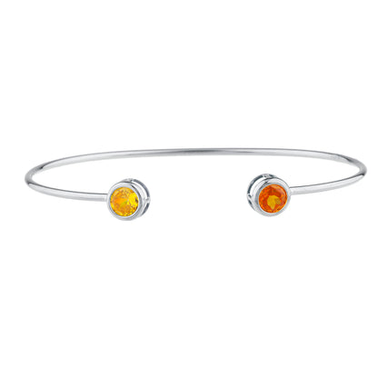14Kt Gold Orange & Yellow Citrine Round Bezel Bangle Bracelet