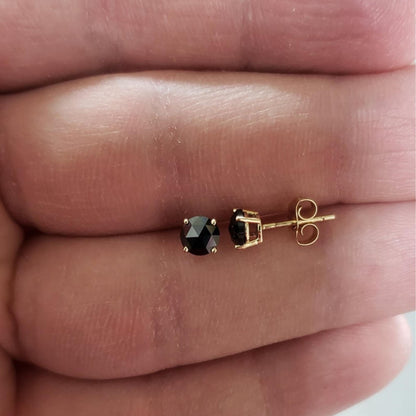 14Kt Gold 0.75 Ct Rose Cut Black Diamond Round Stud Earrings