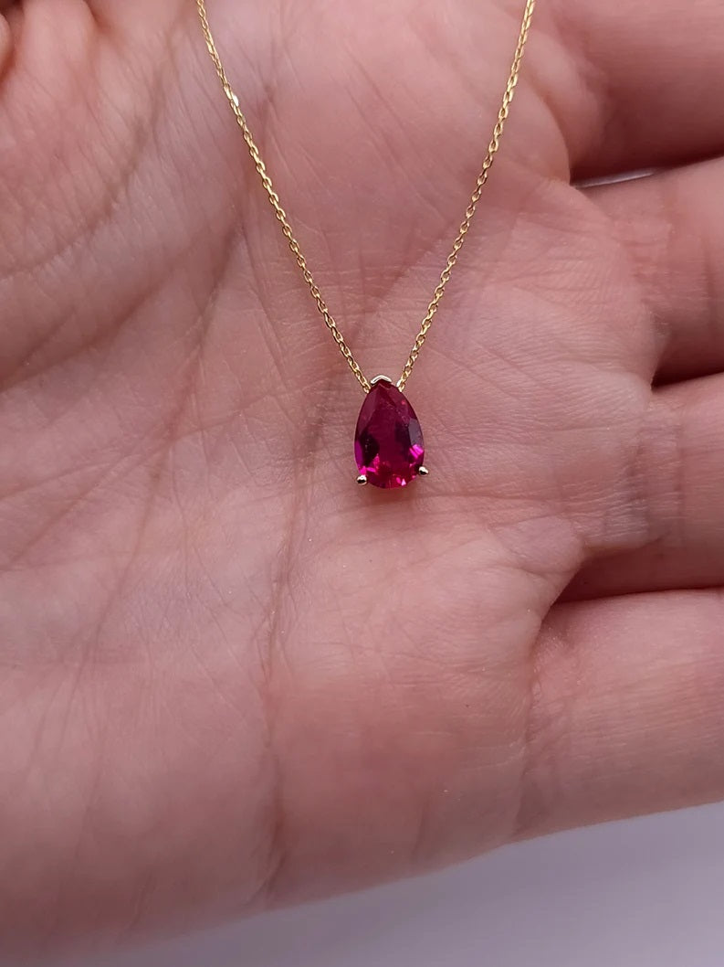 14Kt Gold Ruby Teardrop Necklace Pendant