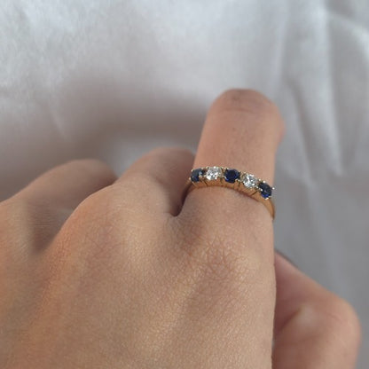 14Kt Gold 0.50 Ct 5 Stone Blue Sapphire & Lab Grown Diamond Ring