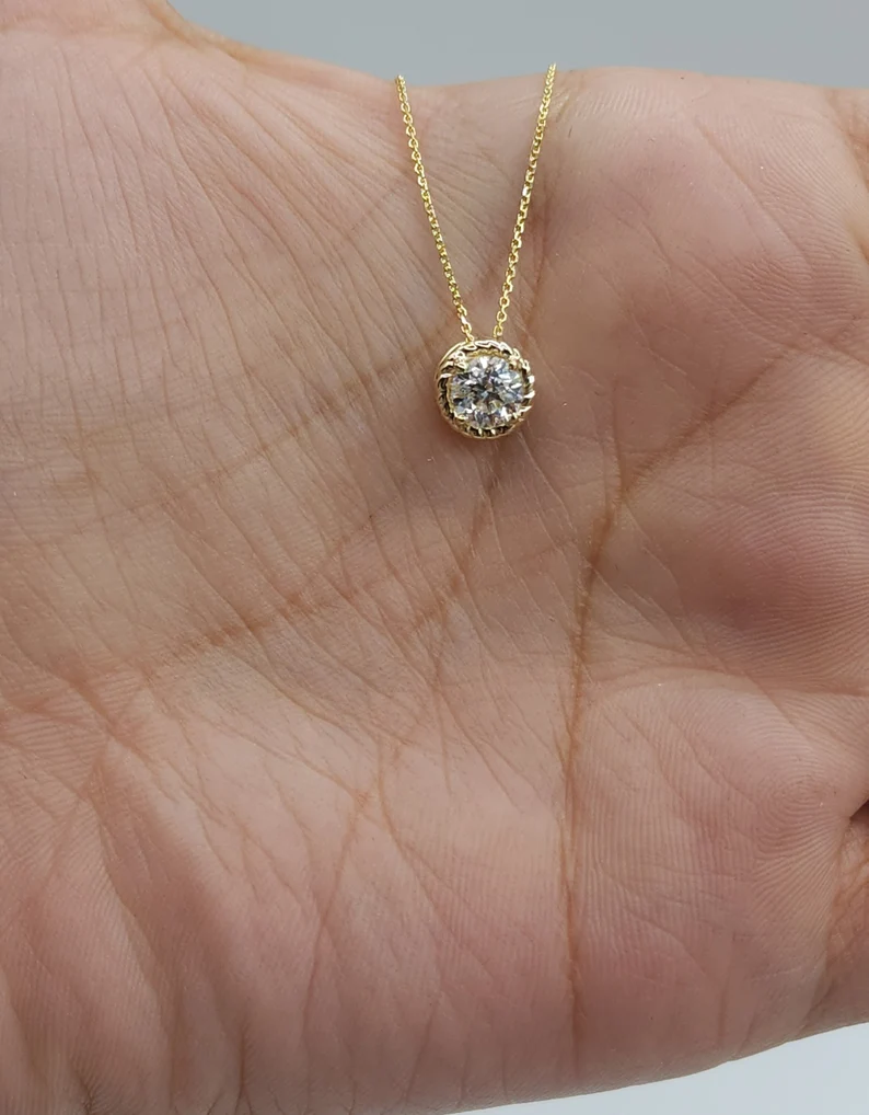 14Kt Gold 0.50 Ct Lab Grown Diamond Solitaire Pendant Necklace