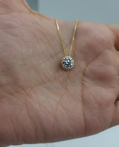 14Kt Gold 1 Ct Lab Grown Diamond Bezel Necklace